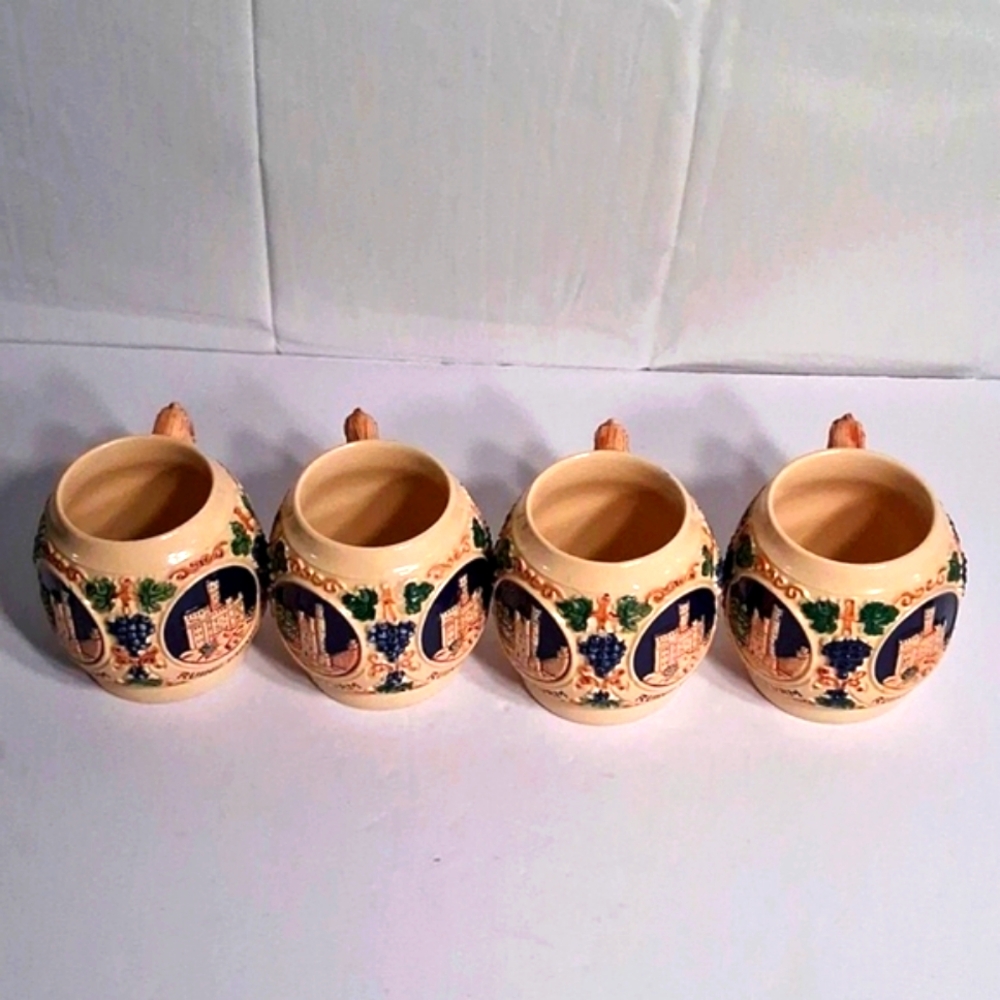 Vintage Gertz Rumtopf Set of 4 Mugs, Castle Stoneware, Germany 1950's - Picture 3 of 8